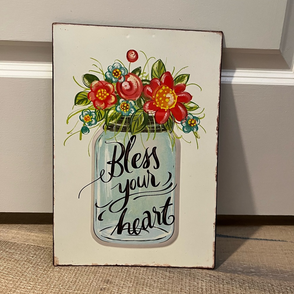 Mason Jar Floral Wall Art with 'Bless Your Heart'